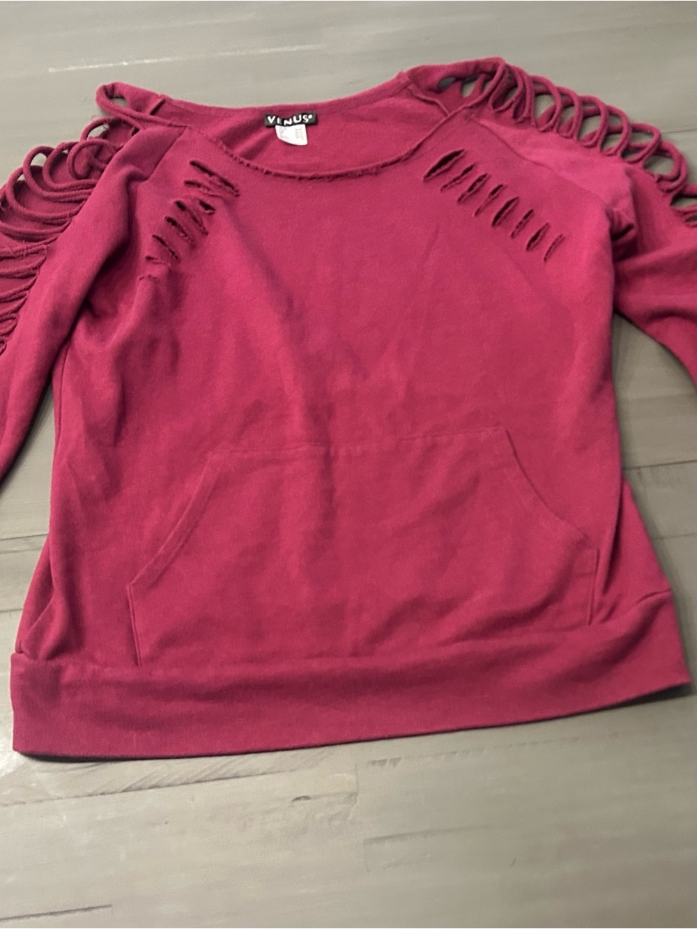 VENUS Raspberry Cutout Shoulder Sweatshirt